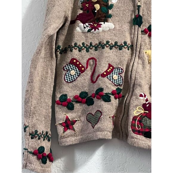 Tiara International Christmas Collection S wool blend  Holiday Zippered Sweater - Picture 3 of 7